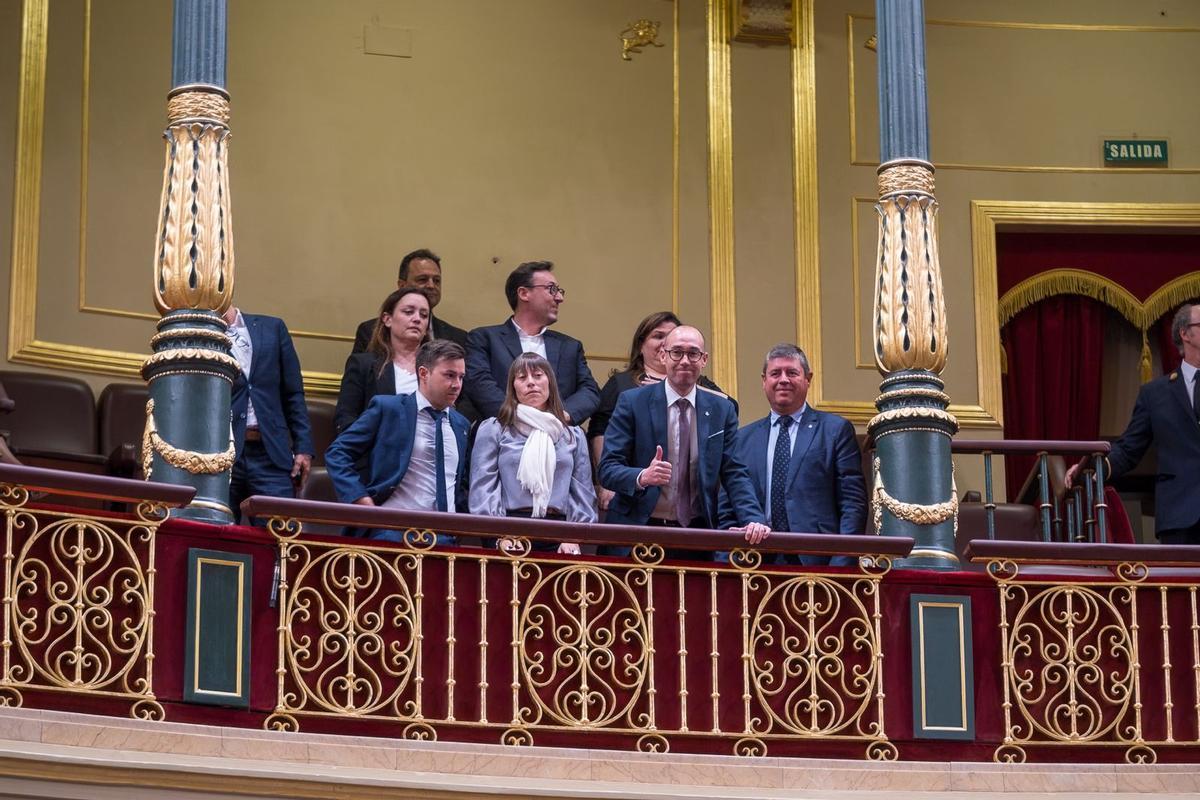 La delegación del Consell Insular sonríe tras la votación en el Congreso