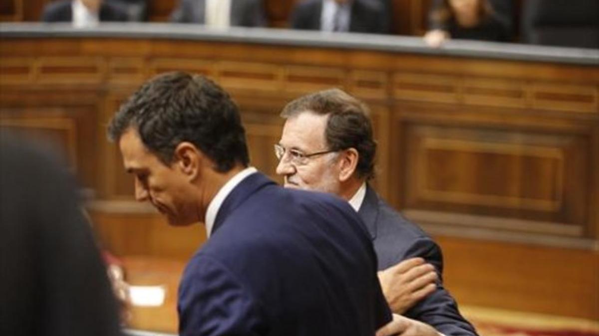 Pedro Sánchez y Mariano Rajoy, ayer en el debate sobre presupuestos.