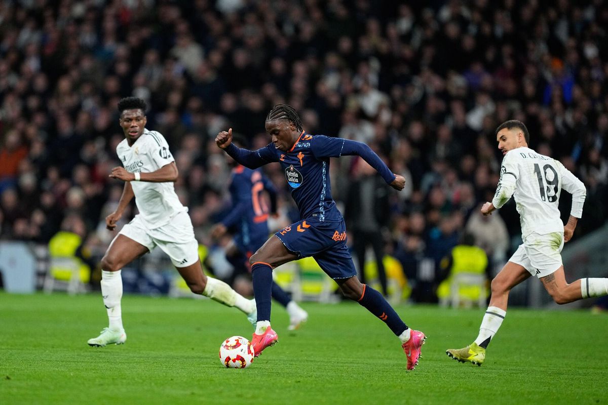 Ilaix Moriba of Celta de Vigo in action during the Spanish Cup, Copa del Rey, round of 16 football match played between Real Madrid and RC Celta de Vigo at Santiago Bernabeu stadium on January 16, 2025, in Madrid, Spain. AFP7 16/01/2025 ONLY FOR USE IN SPAIN. Oscar J. Barroso / AFP7 / Europa Press;2025;SOCCER;SPAIN;SPORT;ZSOCCER;ZSPORT;Real Madrid v RC Celta de Vigo - Copa del Rey;