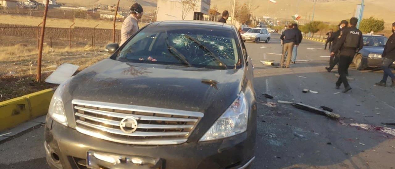 A view shows the scene of the attack that killed Prominent Iranian scientist Mohsen Fakhrizadeh, outside Tehran