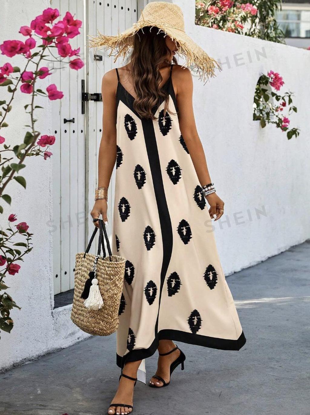 Vestido bicolor con estampado bohemio