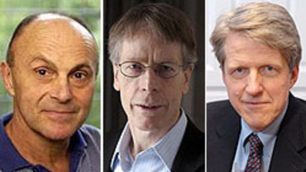 D’esquerra a dreta, Eugene F. Fama, Lars Peter Hansen i Robert J. Shiller, Nobel d’economia 2013.