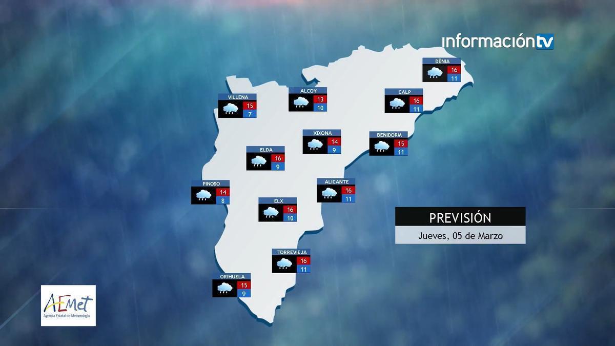 El tiempo en Alicante vuelve a avisar de fuertes lluvias durante la jornada del jueves