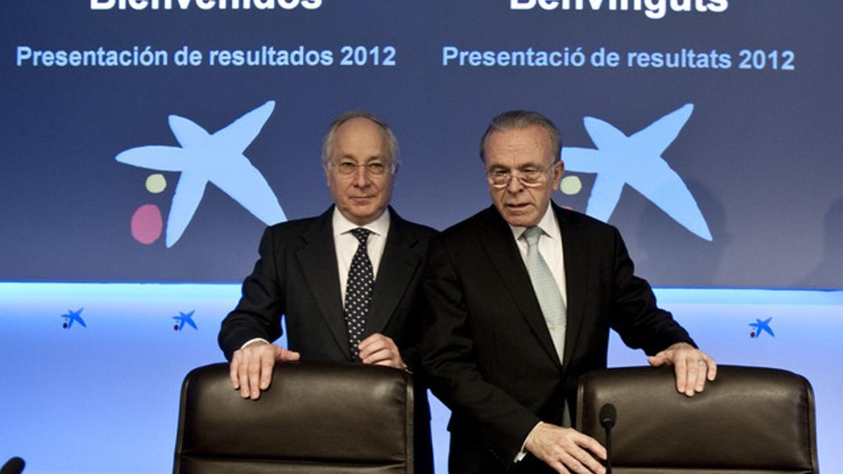 Isidre Fainé, presidente de Caixabank, y Juan Maria Nin, director general, durante la presentación de los resultados del 2012.