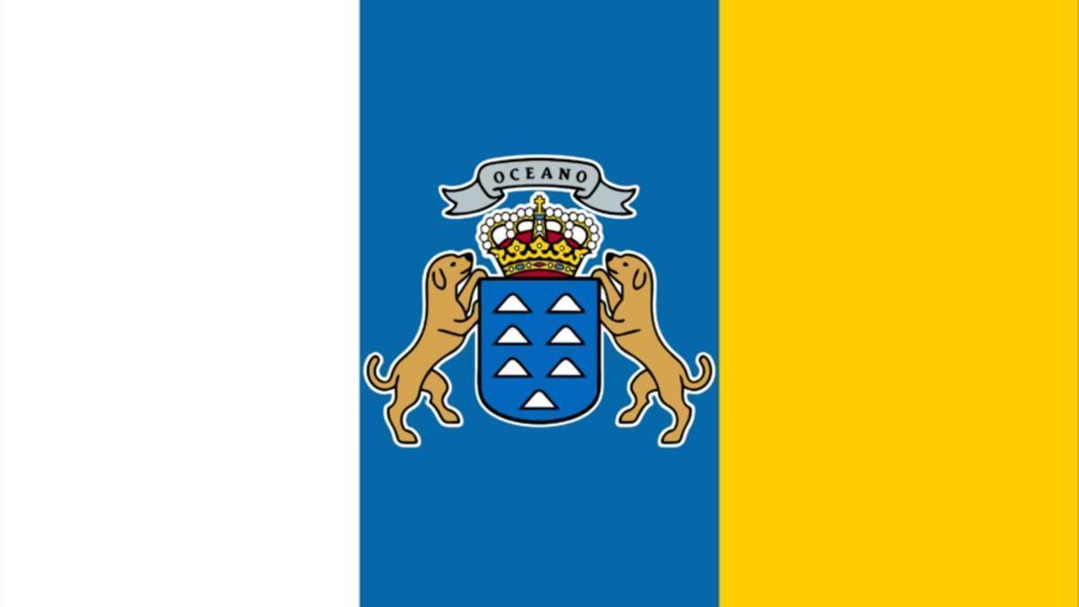 La bandera de Canarias con el escudo.