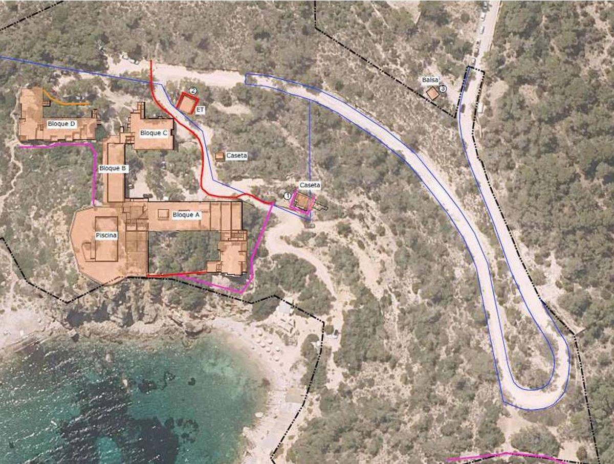 Plano cenital de las estructuras que deberán ser derruidas en Cala d'en Serra.