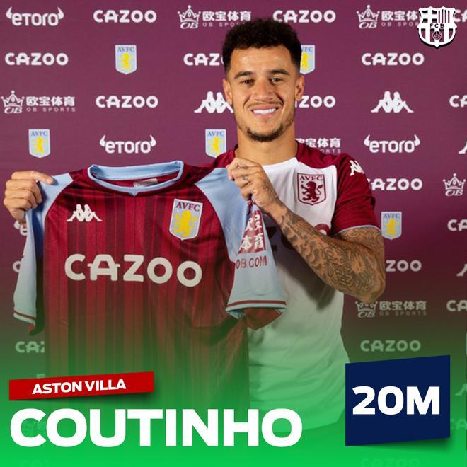 El Aston Villa apostó por el brasileño y llegó a un acuerdo con el Barça por 20M