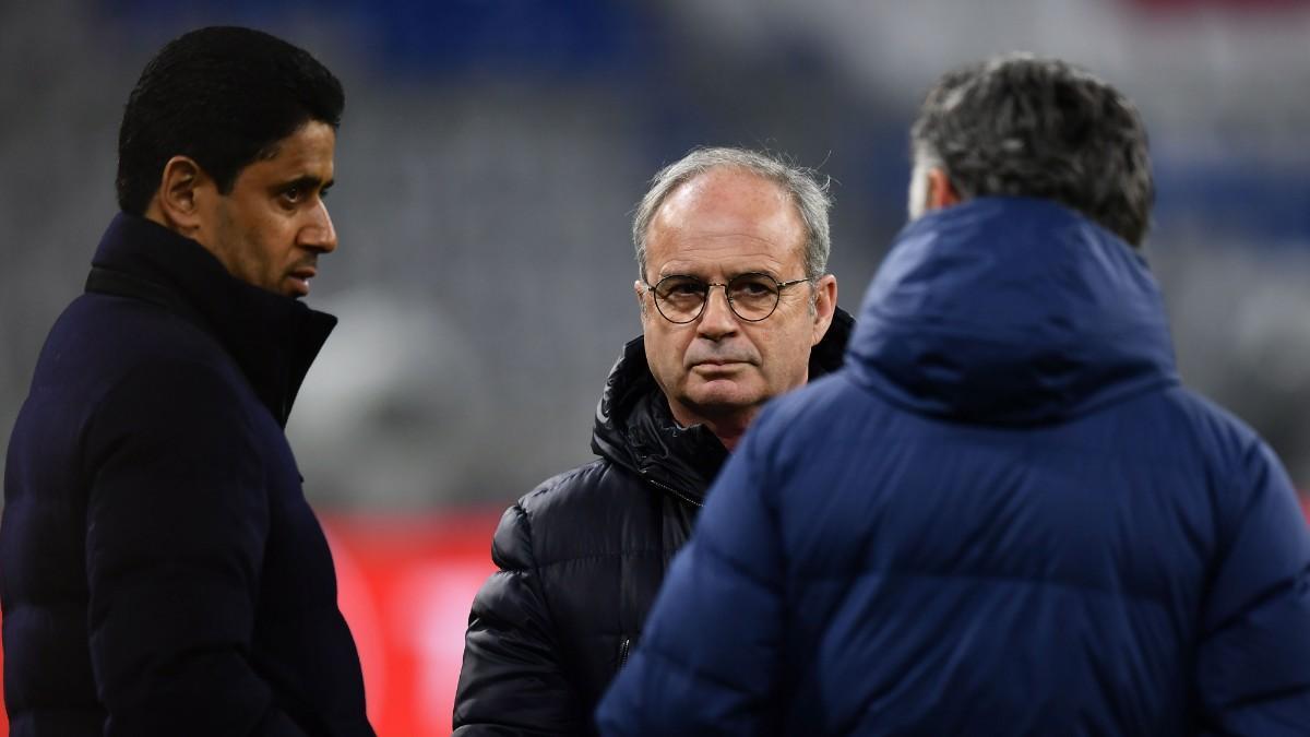 Luis Campos, junto a Nasser Al-Khelaifi, presidente del PSG