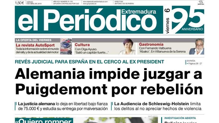 Esta es la portada de EL PERIÓDICO EXTREMADURA correspondiente al día 6 de abril del 2018