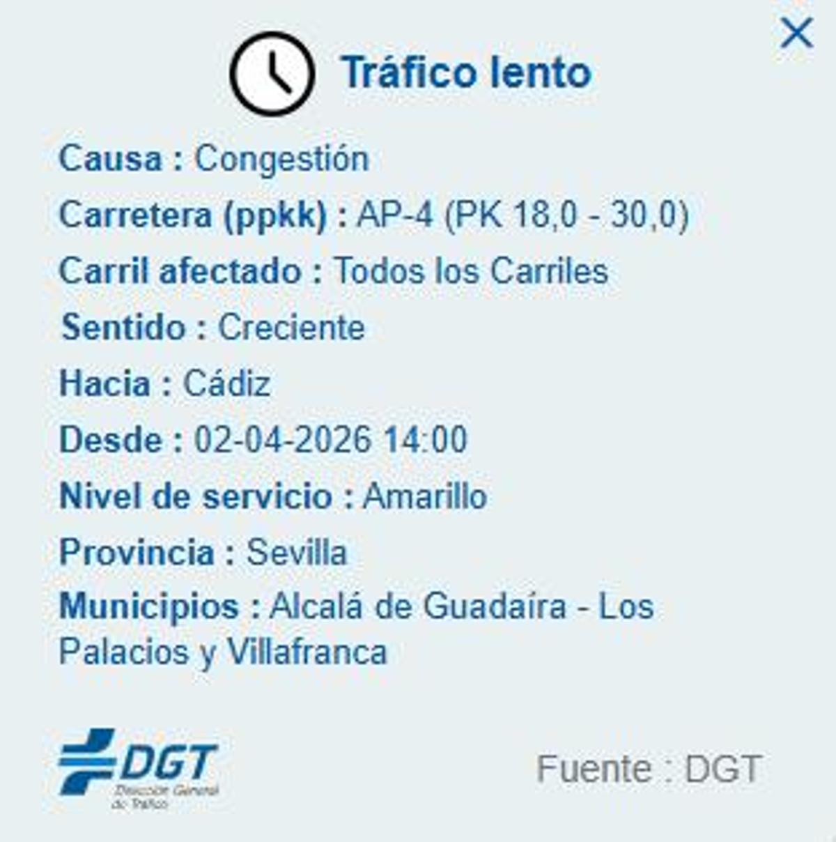 Retenciones hacia Cádiz en plena operación salida de Semana Santa