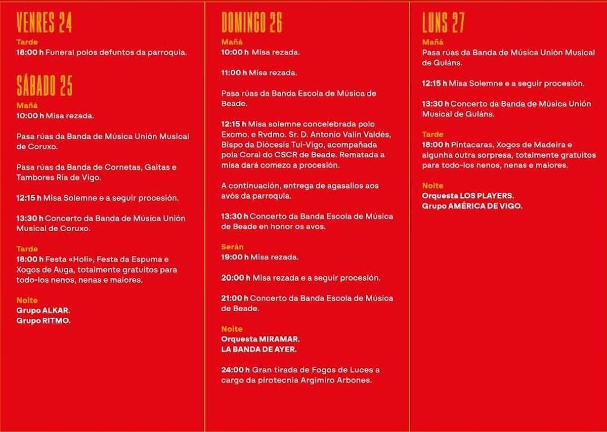 Programa completo de las Festas de Santa Ana de Beade.