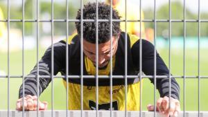 Jadon Sancho, durante un entrenamiento con el Dortmund.