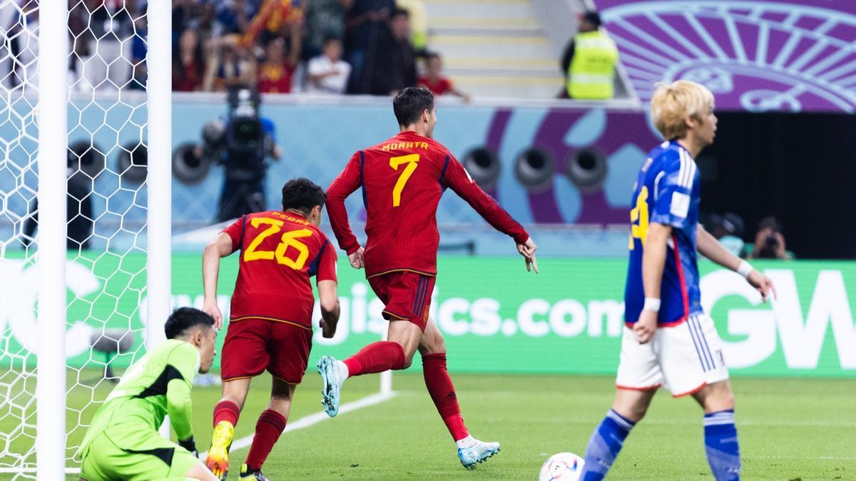 Morata celebra su gol a Japón