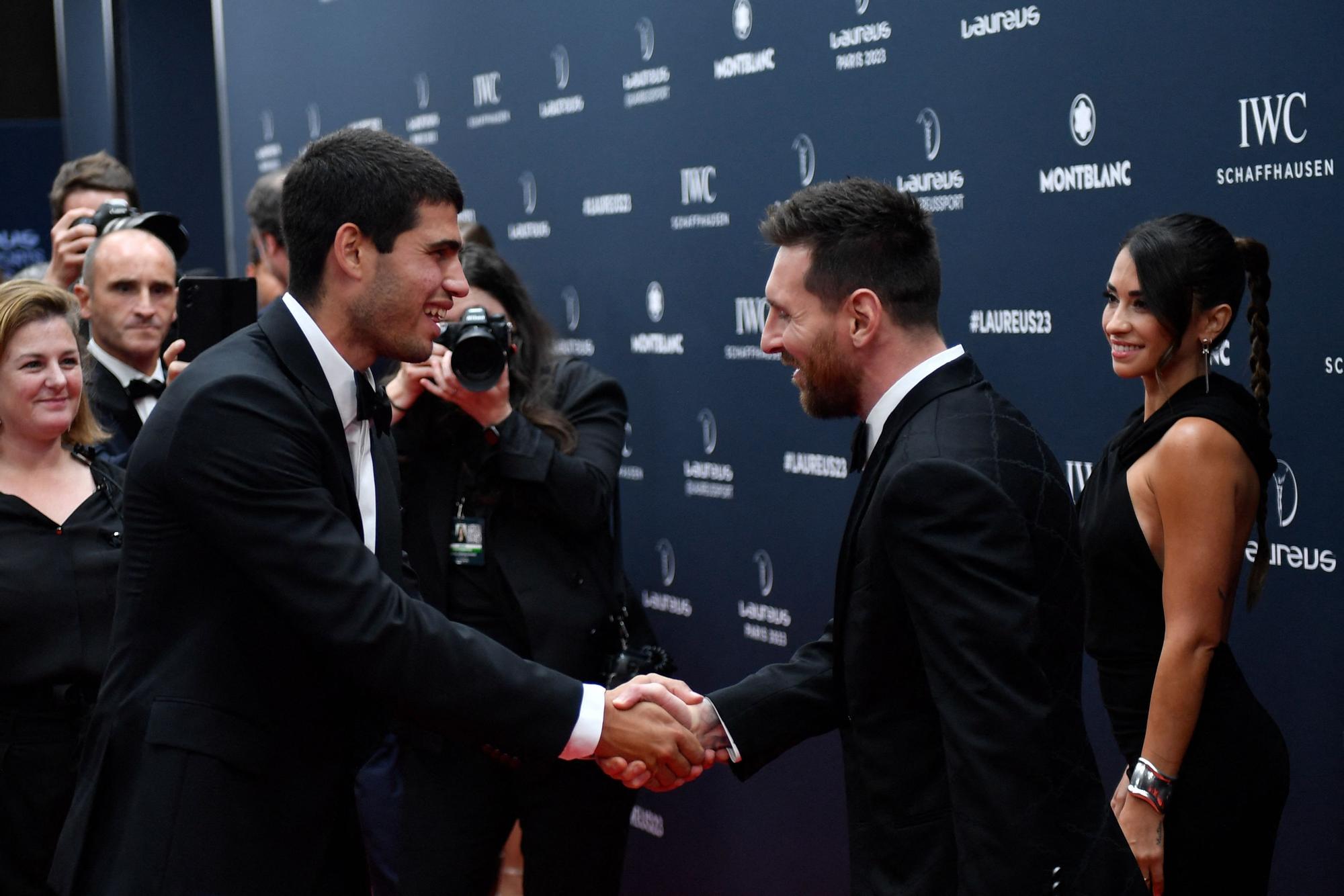 Alcaraz y Messi antes de la gala de los Premios Laureus