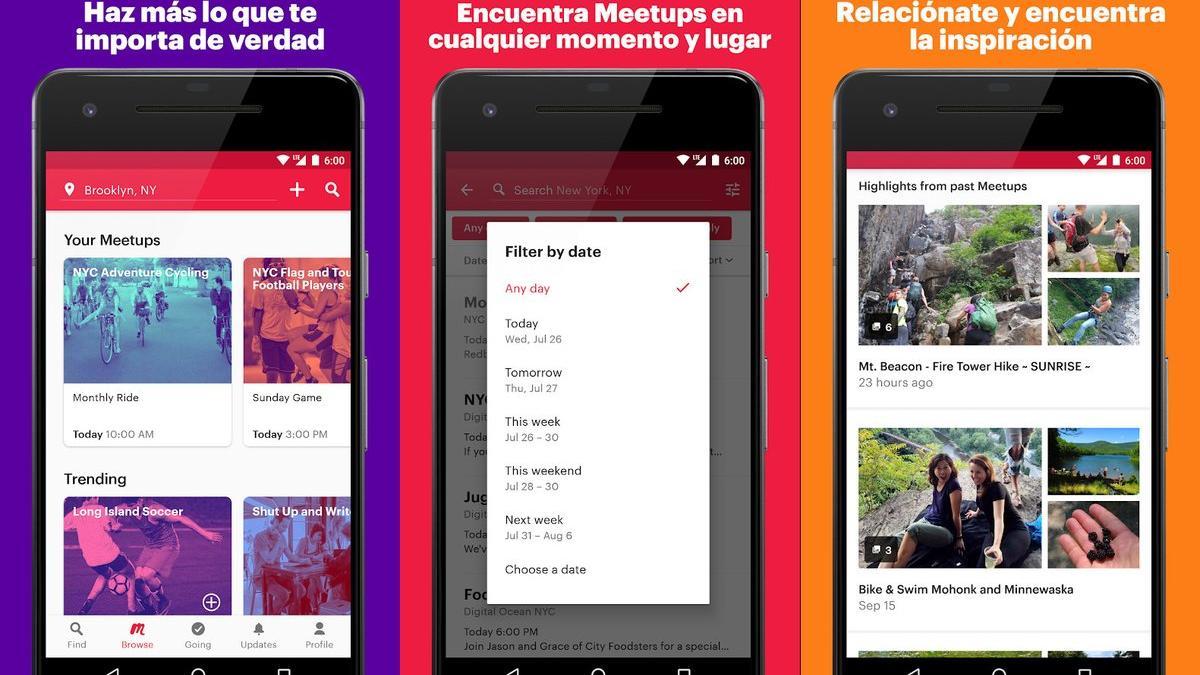 La aplicación Meetup.