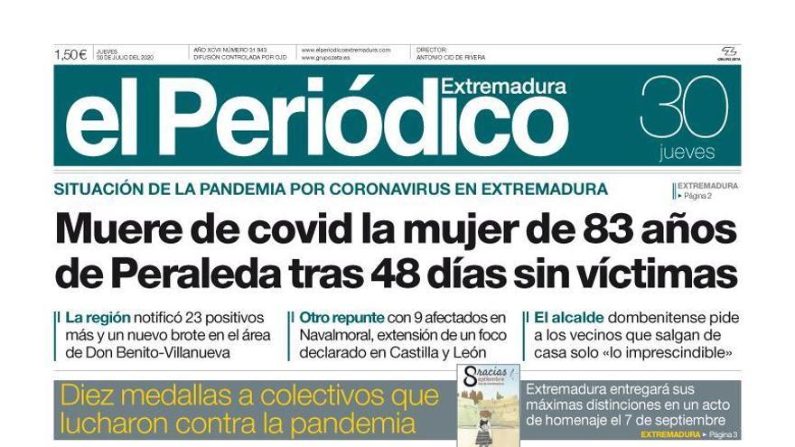 Esta es la portada de EL PERIÓDICO EXTREMADURA correspondiente al día 30 de julio del 2020