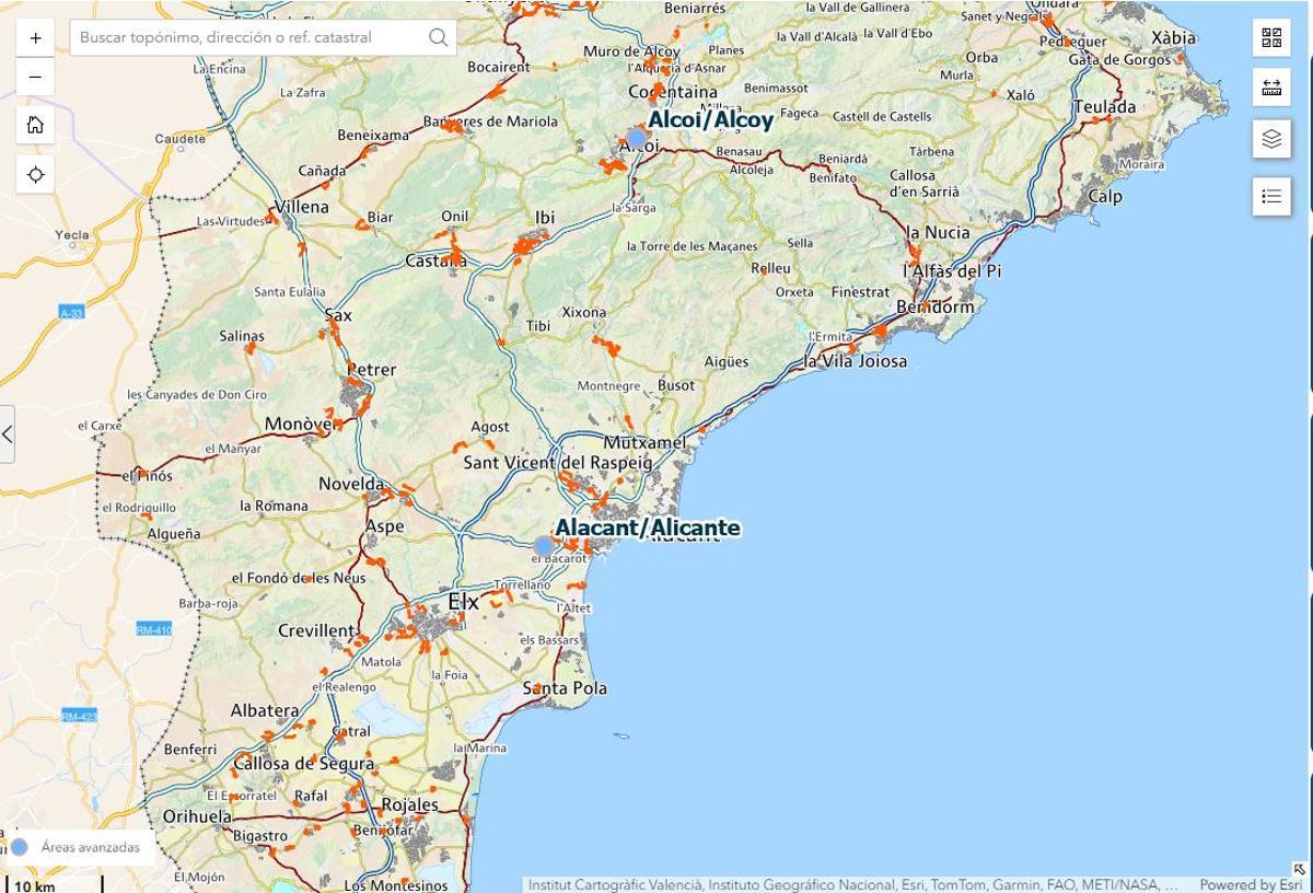 Imagen de la provincia de Alicante que proyecta el visor de la Generalitat Valenciana.