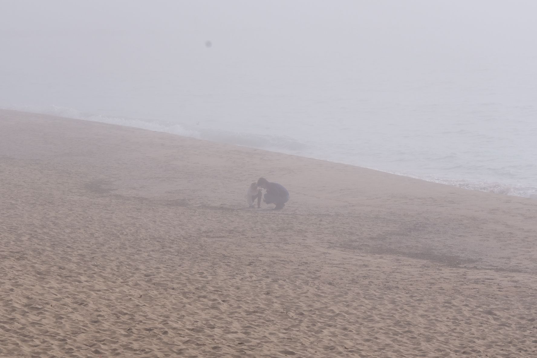Una densa niebla provocada por el aire cálido y la baja temperatura del mar cubre la bahía de Palma