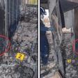Dos imágenes muestran la destrucción de la parte posterior de la nevera.