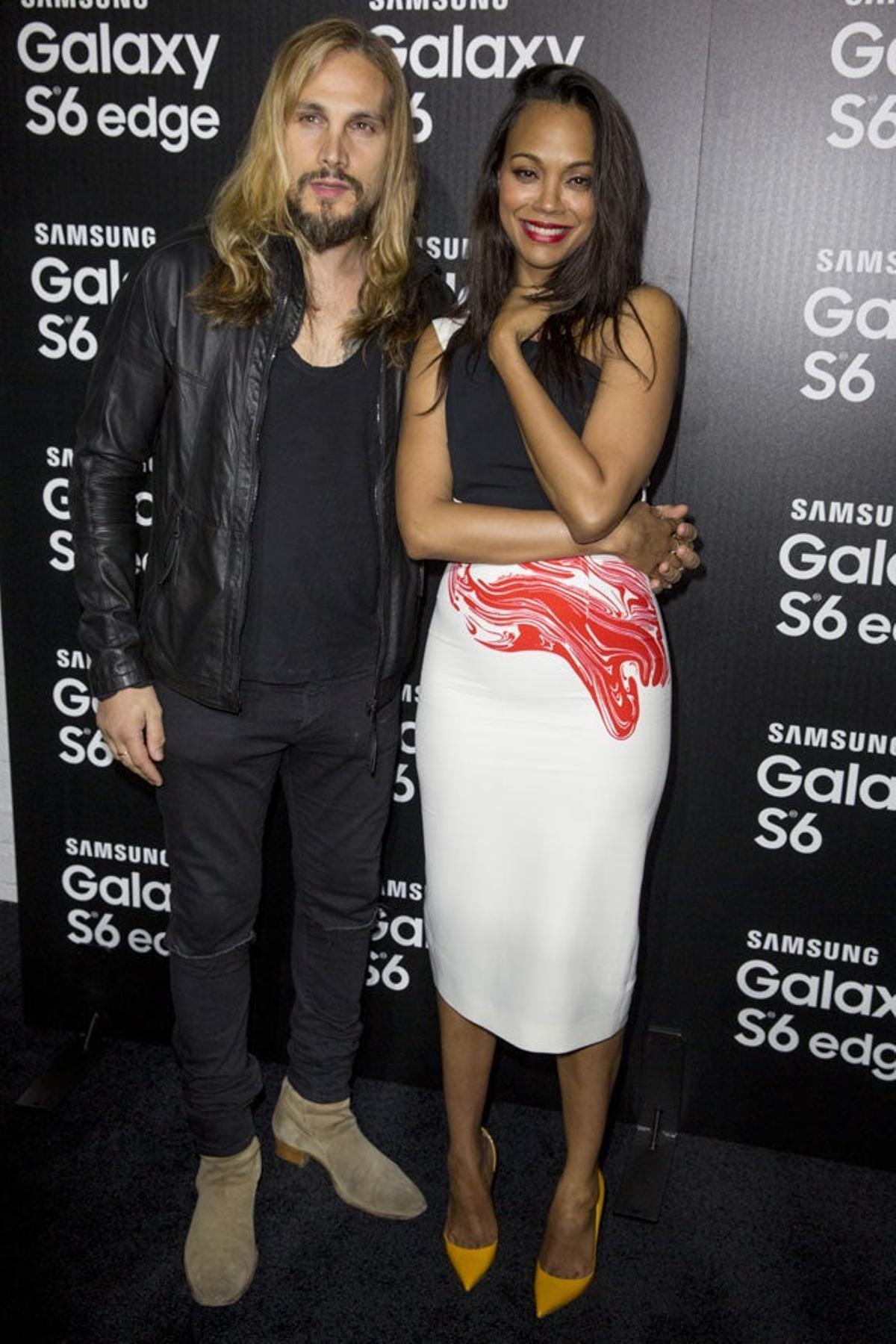Marco Perago y Zoe Saldana, en la fiesta de presentación del Samsung S6 y S6 Edge