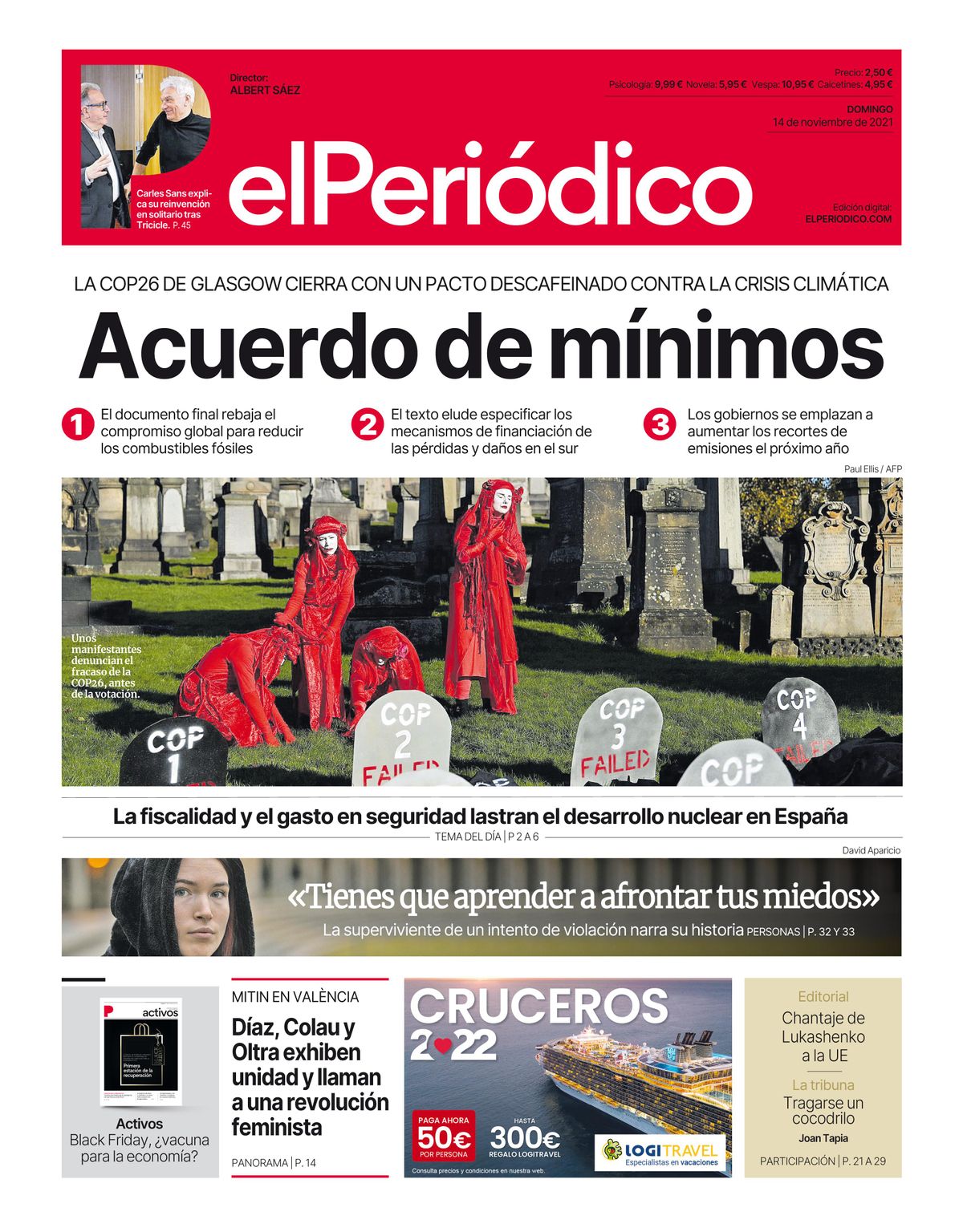 La portada d’EL PERIÓDICO del 14 de novembre del 2021