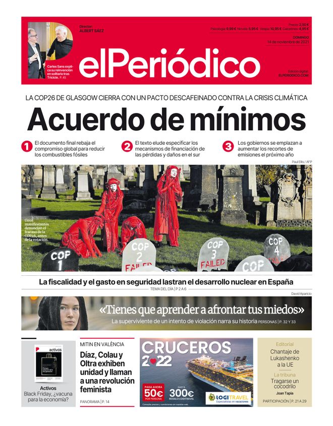 La portada d’EL PERIÓDICO del 14 de novembre del 2021