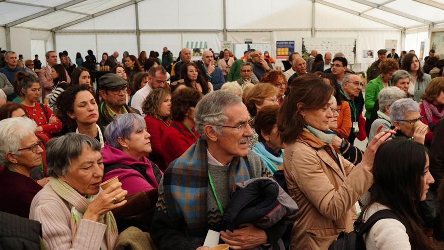 El público participante en la clausura de Fitecu, a la derecha, la consejera Isabel Blanco durante su discurso para despedir las jorandas. | Jose Luis Fernández