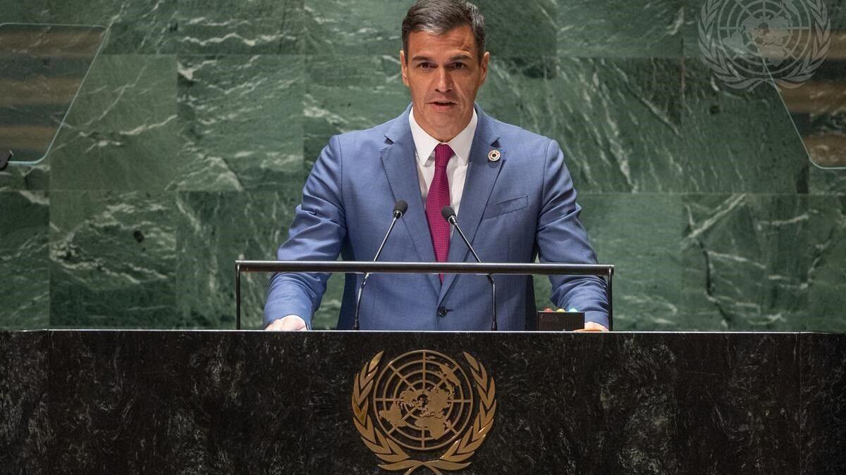 El presidente de España, Pedro Sánchez, en la Asamblea General de la ONU en Nueva York.