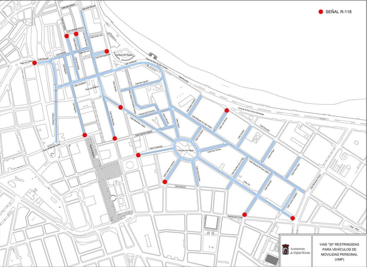 Plano de las calles donde estará prohibido ir en patinete