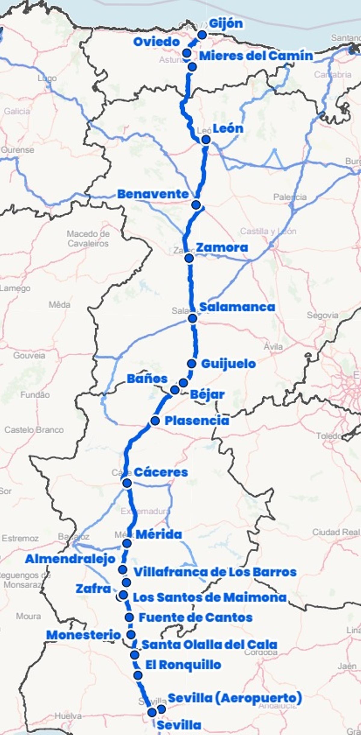 Ruta Gijón-Sevilla aeropuerto