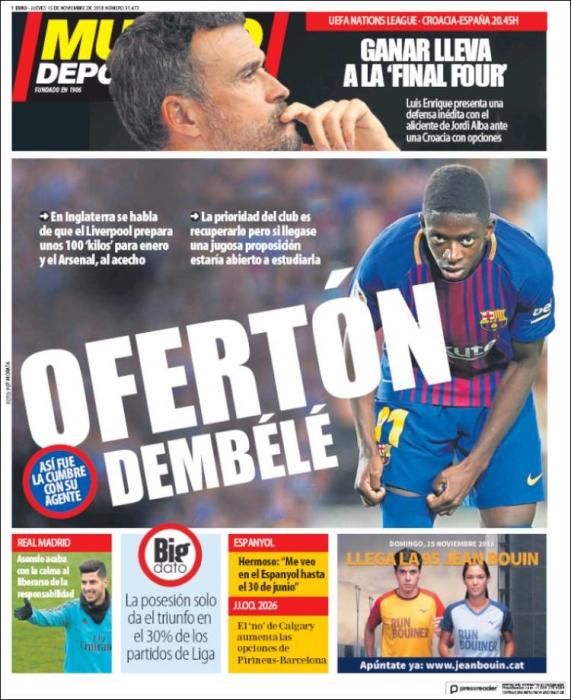 Portada MUNDO DEPORTIVO jueves 15 noviembre 2018