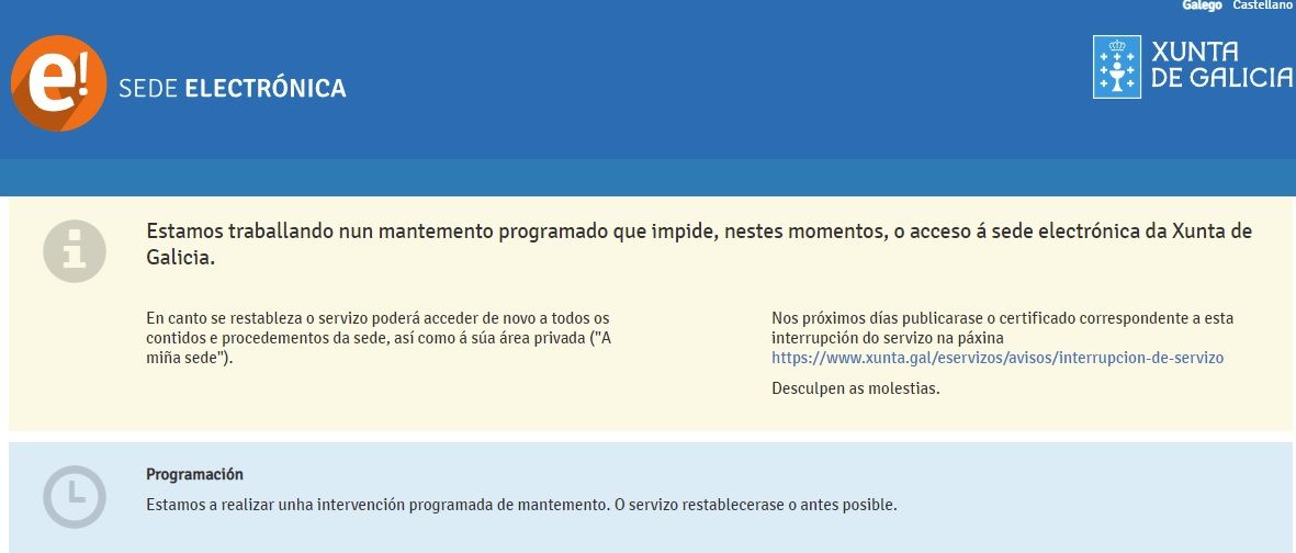 &quot;Estamos traballando nun mantemento programado&quot;, anuncia la web de la Xunta a los que pretendan gestionar su solicitud al Bono Turístico 2022.