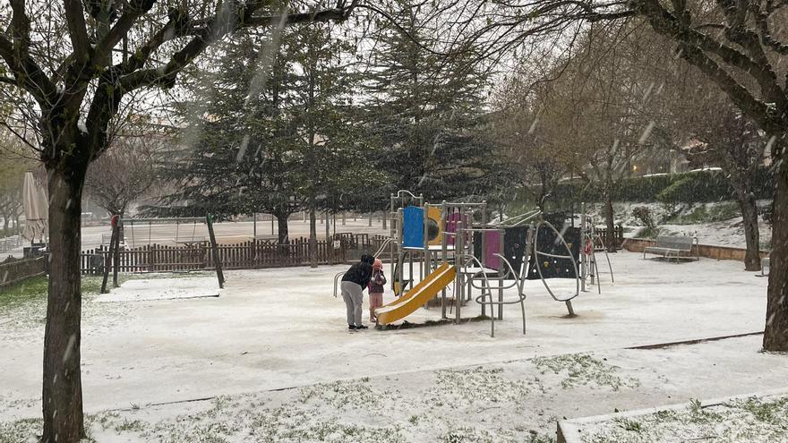 Tempesta de neu granulada a Berga en plena primavera