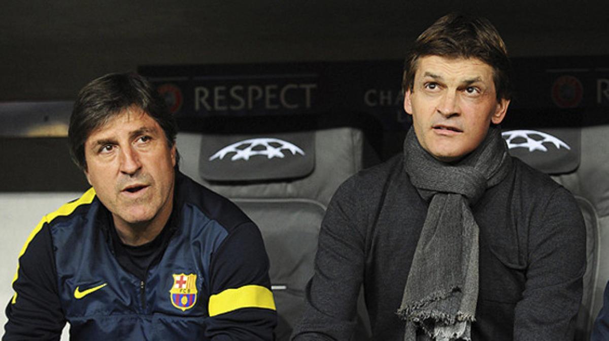 Jordi Roura i Tito Vilanova, a la banqueta de l’Allianz Arena, abans de començar el partit. Jordi Roura i Tito Vilanova, a la banqueta de l’Allianz Arena, abans de començar el partit.
