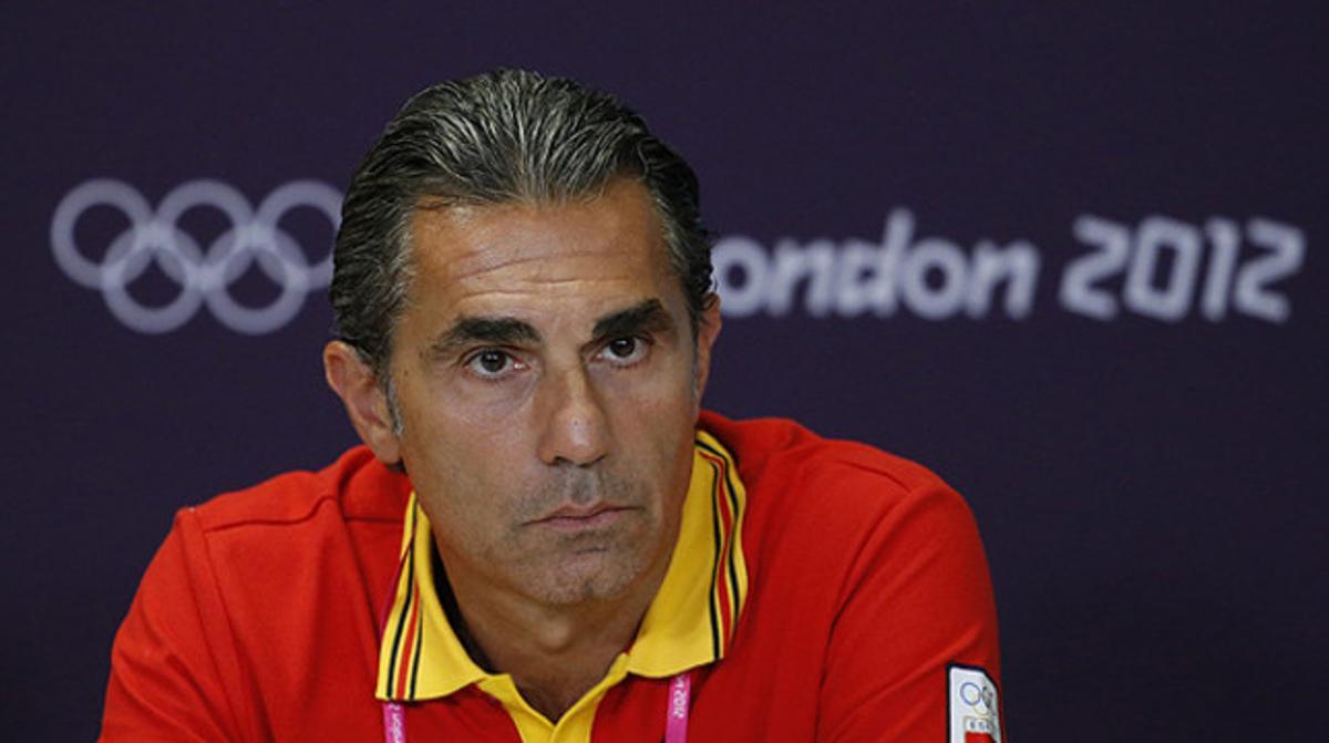 Sergio Scariolo, en una roda de premsa als Jocs de Londres, durant la seva etapa com a seleccionador espanyol. Sergio Scariolo, en una roda de premsa als Jocs de Londres, durant la seva etapa com a seleccionador espanyol.