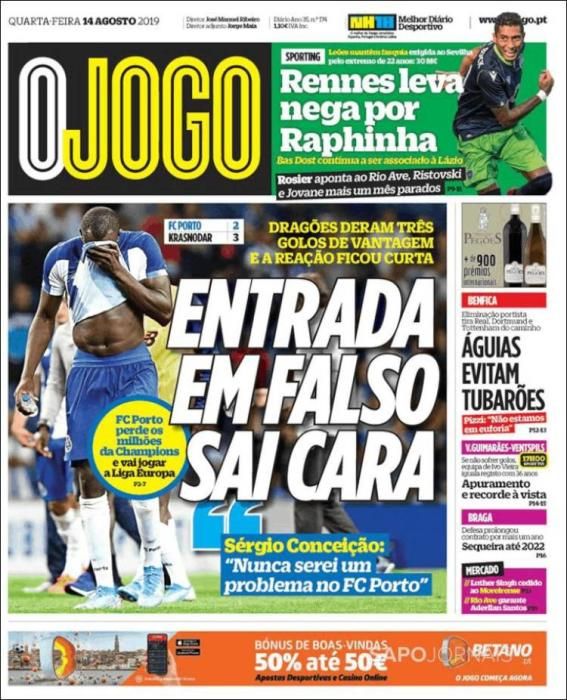 Portada O JOGO miércoles 14 agosto 2019