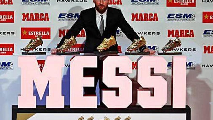 Leo Messi, amb les cinc Botes d&#039;Or de la seva carrera