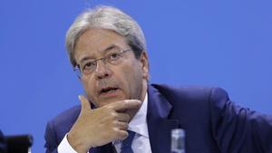 El primer ministro italiano, Paolo Gentiloni, durante la rueda de prensa en Hamburgo.