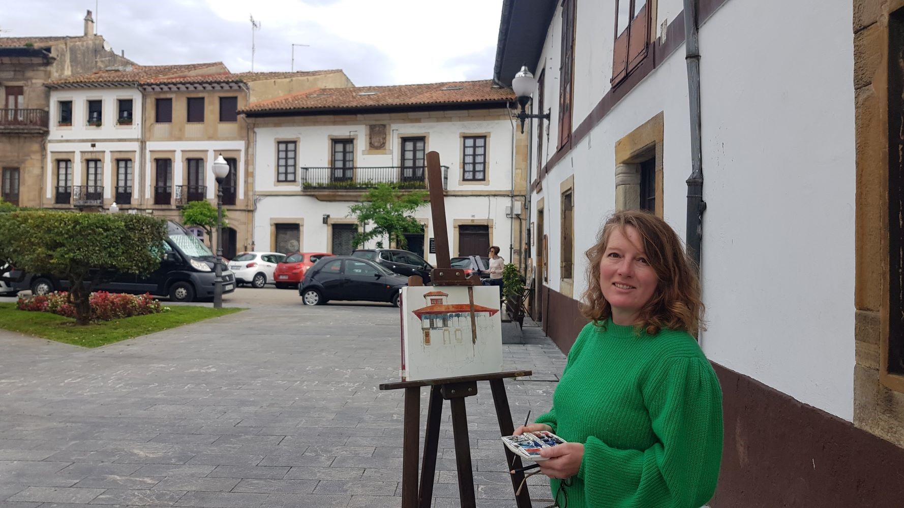 Villaviciosa está hecha un pincel: así se pintan los acuarelistas en las lugares más emblemáticos del casco histórico