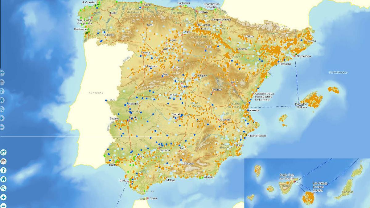 Mapa con zonas contaminadas