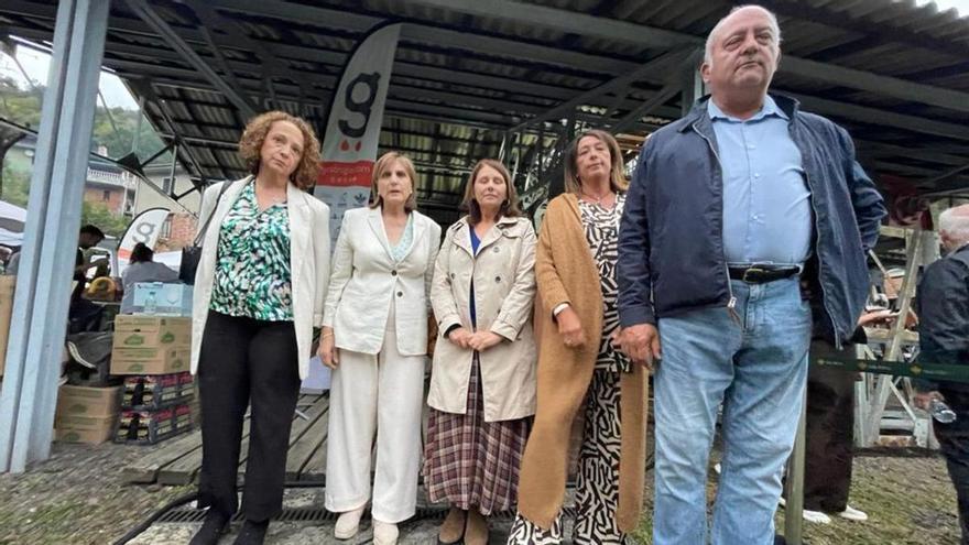 Ana María Cotarelo, Minica Collantes, Ana Fernández y Sofía y Víctor Manuel Alperi, ayer, en el Pozu Espinos. | C. M. B.