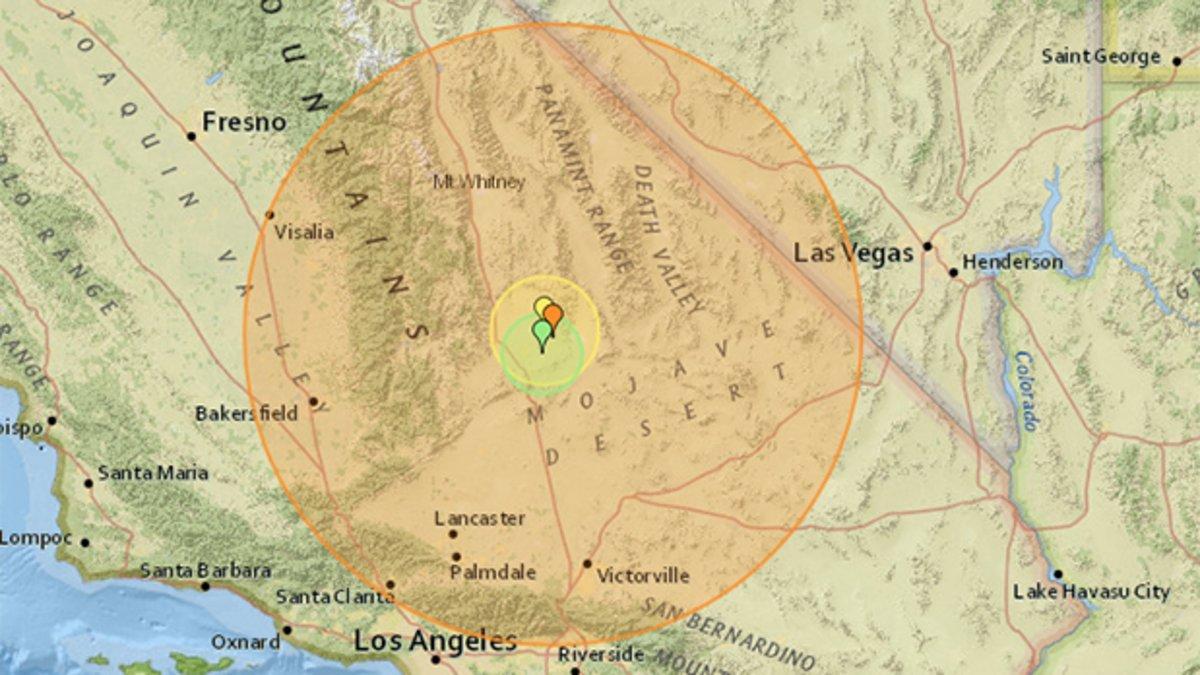 Mapa con la zona afectada por el terremoto declarado este jueves en el sur de California.