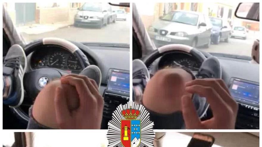 Capturas del vídeo en el que el hombre aparece conduciendo con los pies