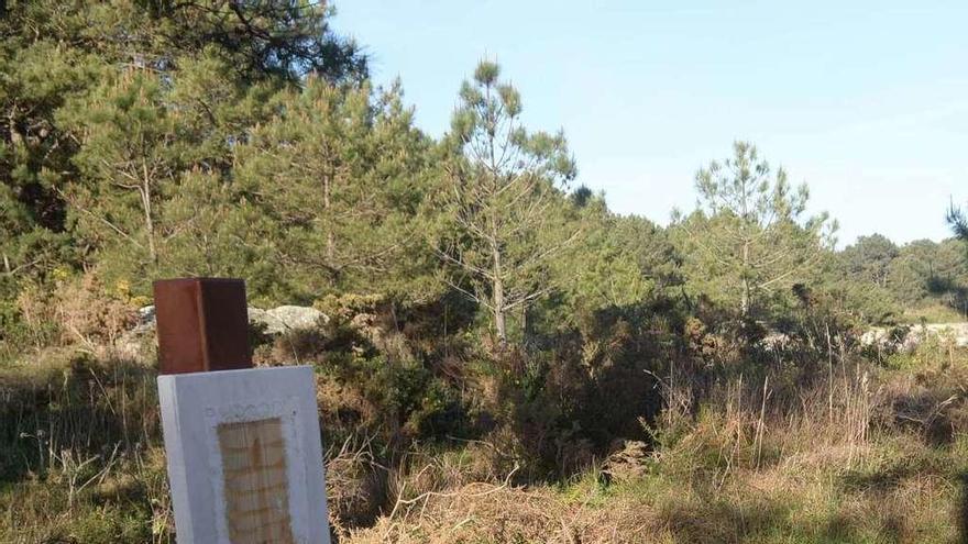 Señales de la Ruta Sarmiento dañadas en el parque de Carreirón, en A Illa. // Noé Parga