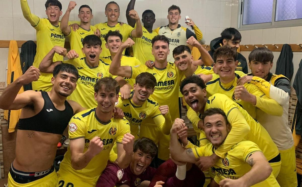 Alegría en el vestuario del Villarreal C tras el contundente 1-5 ante el Rayo Ibense.