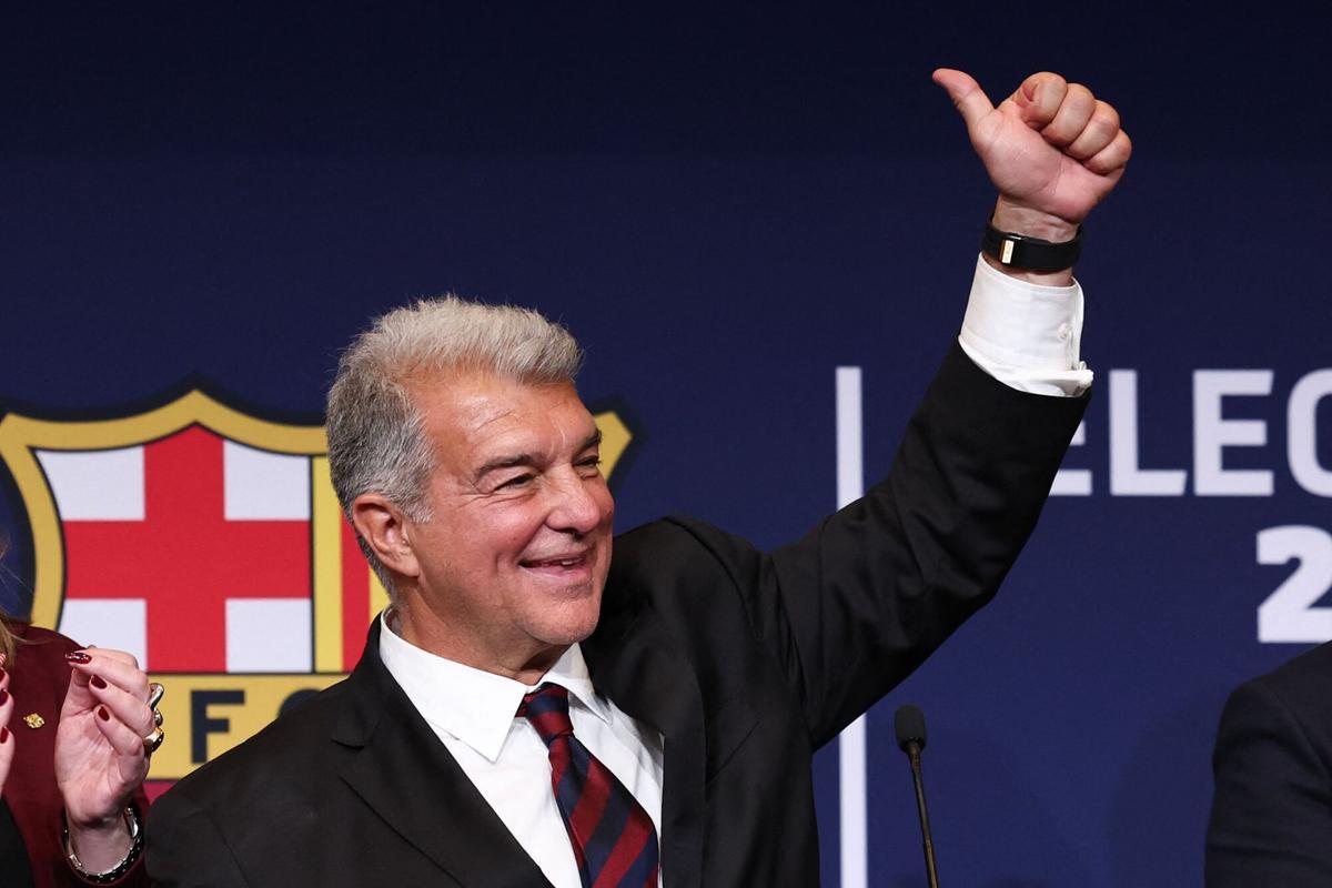 FC Barcelona candidate Joan Laporta reacts after winning the election for the presidency of FC Barcelona at the Camp Nou stadium in Barcelona early on March 16, 2026. Joan Laporta was reelected as Barcelona president on Sunday, defeating Victor Font to stay in charge of the Catalan giants until 2031. (Photo by Josep LAGO / AFP)