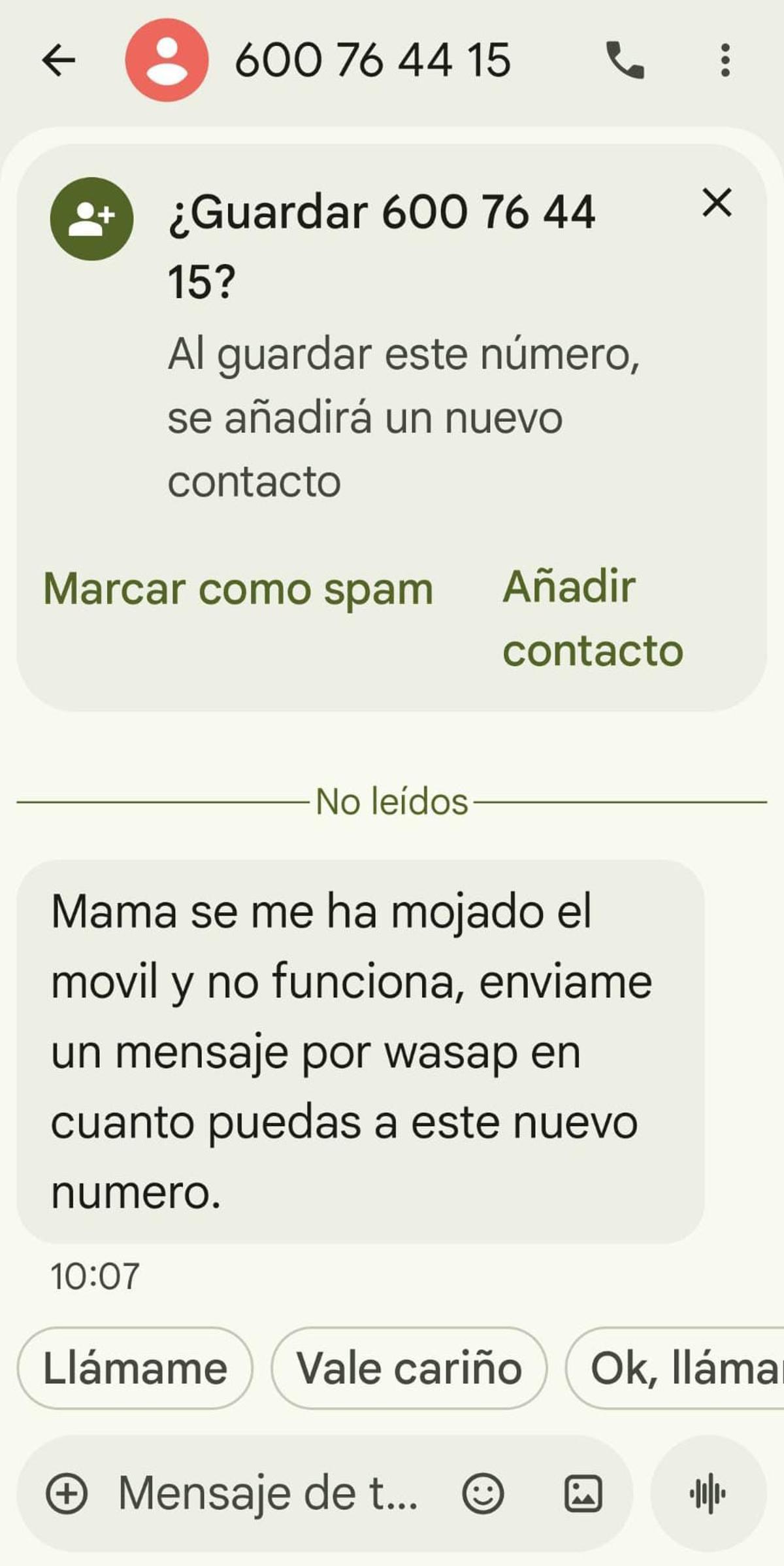 Un SMS enviado a varios vecinos de Zamora.