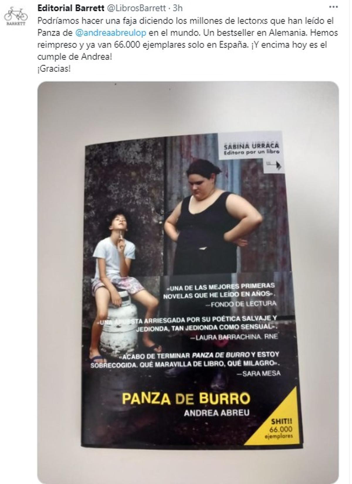 Captura de Twitter de la Editorial Barrett.