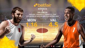 AS Mónaco vs. Valencia Basket: horario, TV, estadísticas, clasificación y pronósticos