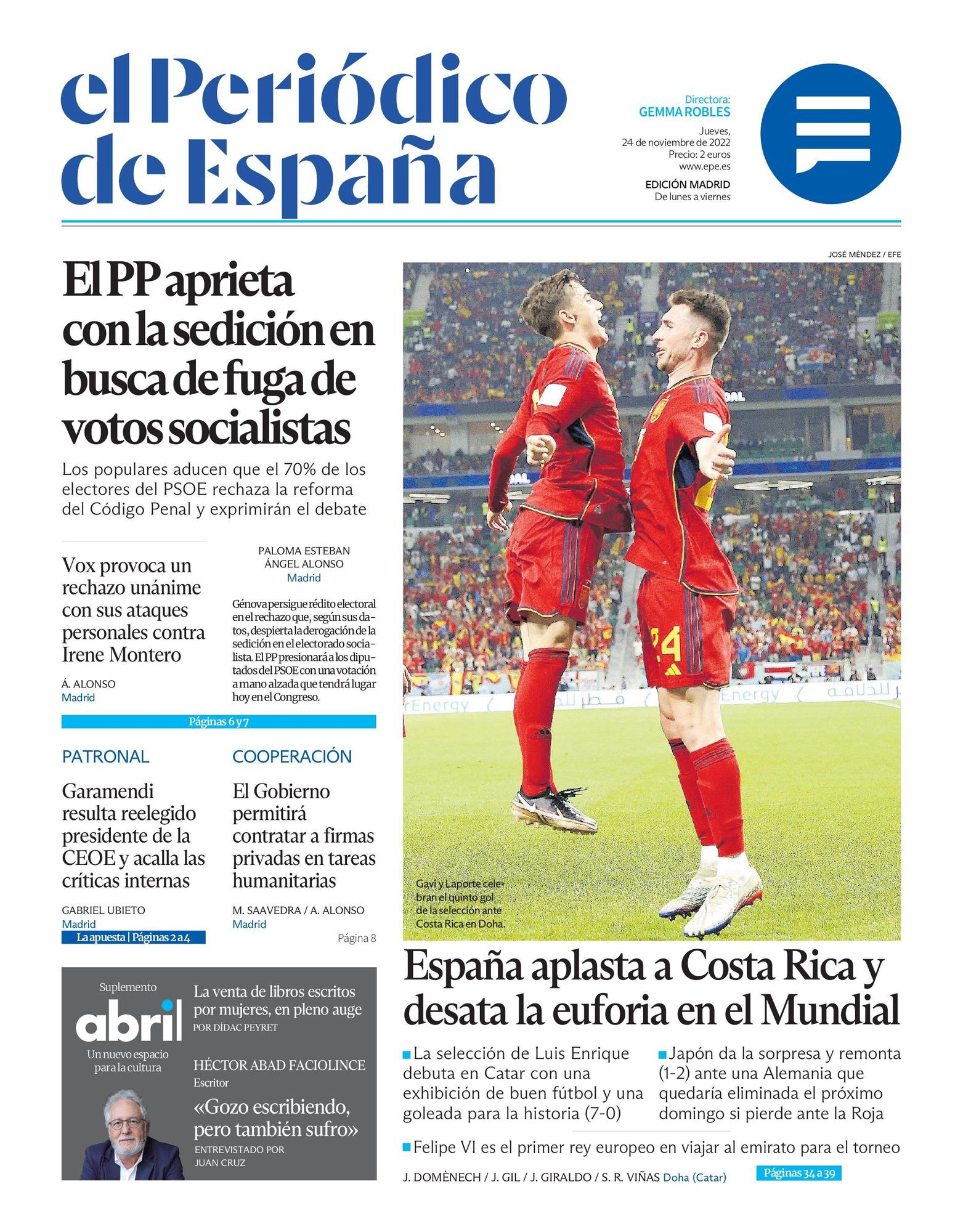 EL PERIÓDICO DE ESPAÑA de hoy jueves 24 de noviembre de 2022